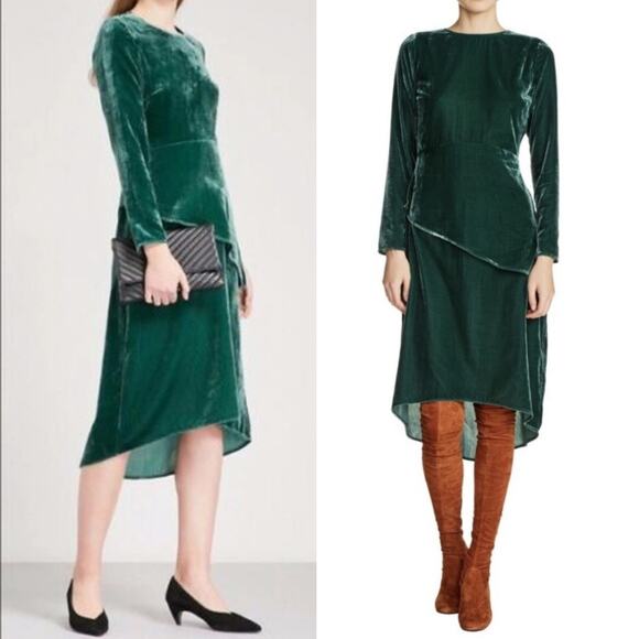 NWT MAJE DRESS GREEN VELVET LONG SLEEVE TIERED COTTAGECORE FESTIVE BOHO VELOUR - Picture 1 of 14
